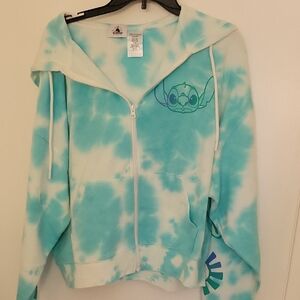 Disney Stich Women's Blue and White Tie-Dye Hoodie - Size XL